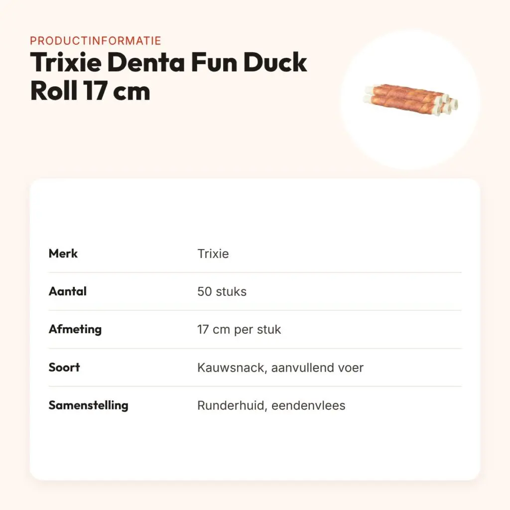 Trixie Denta Fun Duck Roll 17 cm – runderhuid met eend, 50 stuks – productinformatie