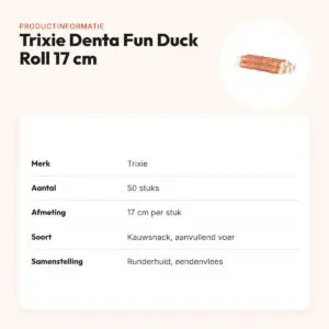 Trixie Denta Fun Duck Roll 17 cm – runderhuid met eend, 50 stuks – productinformatie