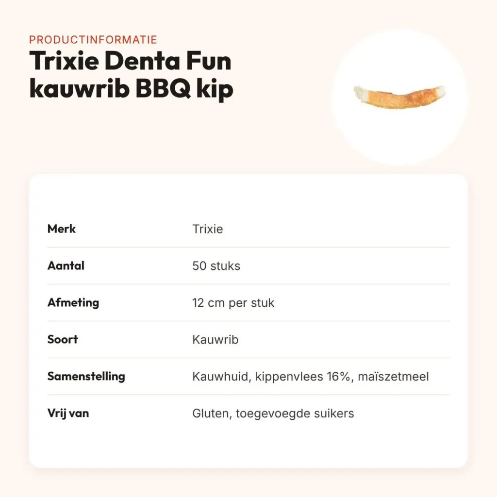 Trixie Denta Fun kauwrib BBQ kip 12 cm – runderhuid met kip, 50 stuks – productinformatie