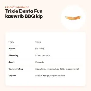 Trixie Denta Fun kauwrib BBQ kip 12 cm – runderhuid met kip, 50 stuks – productinformatie