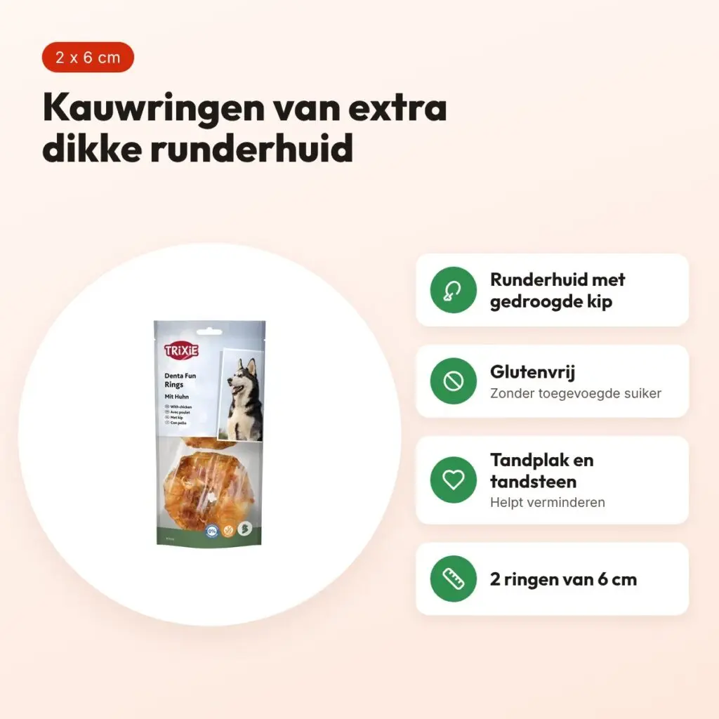 Trixie Denta Fun kauwringen kip 6 cm – 2 stuks, glutenvrij – voordelen