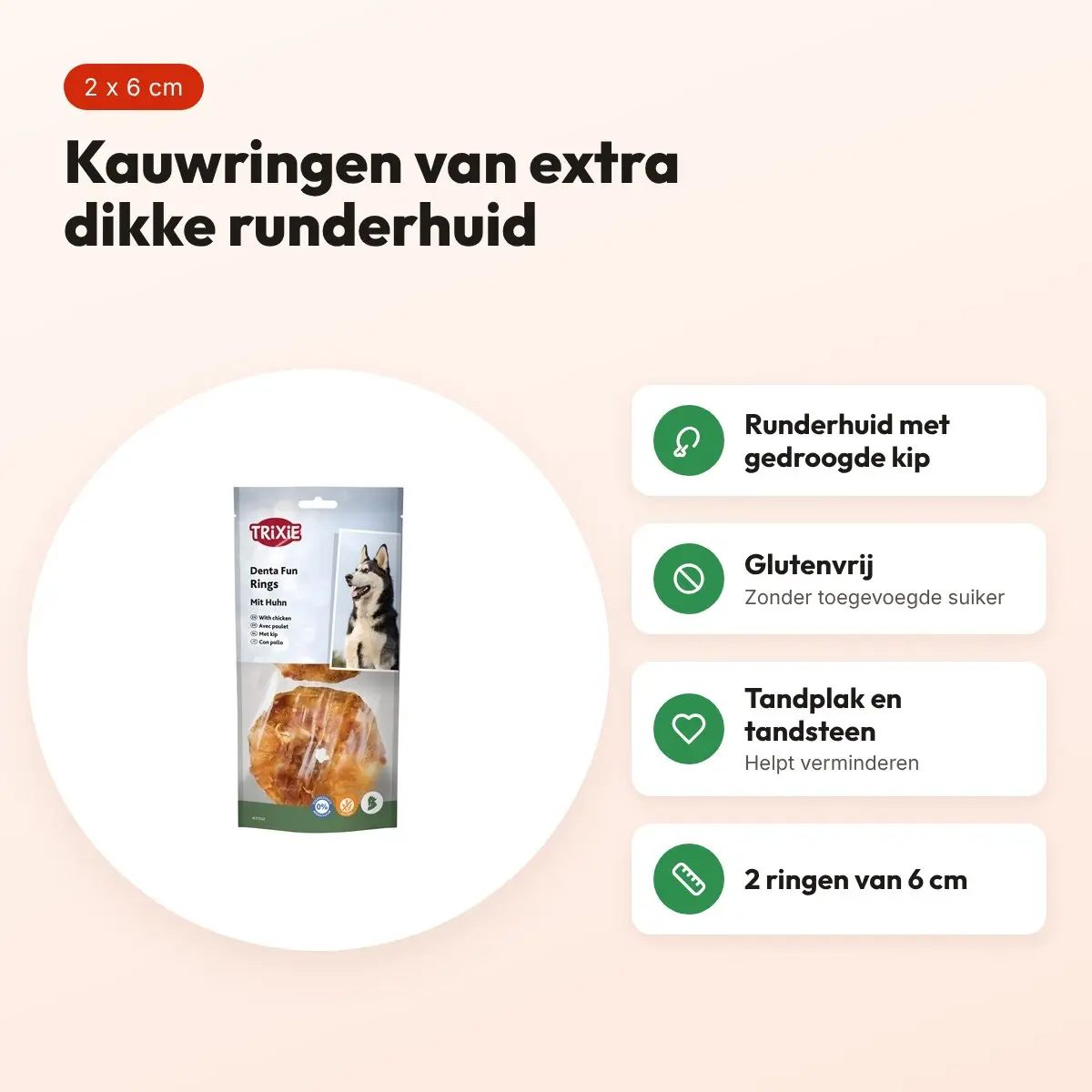 Trixie Denta Fun kauwringen kip 6 cm – 2 stuks, glutenvrij – voordelen