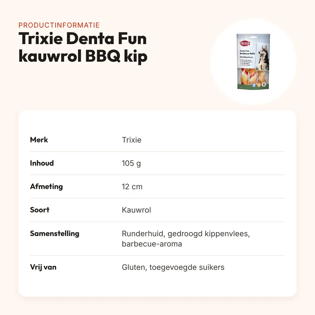 Trixie Denta Fun kauwrol barbecue kip 12 cm – 105 g – productinformatie