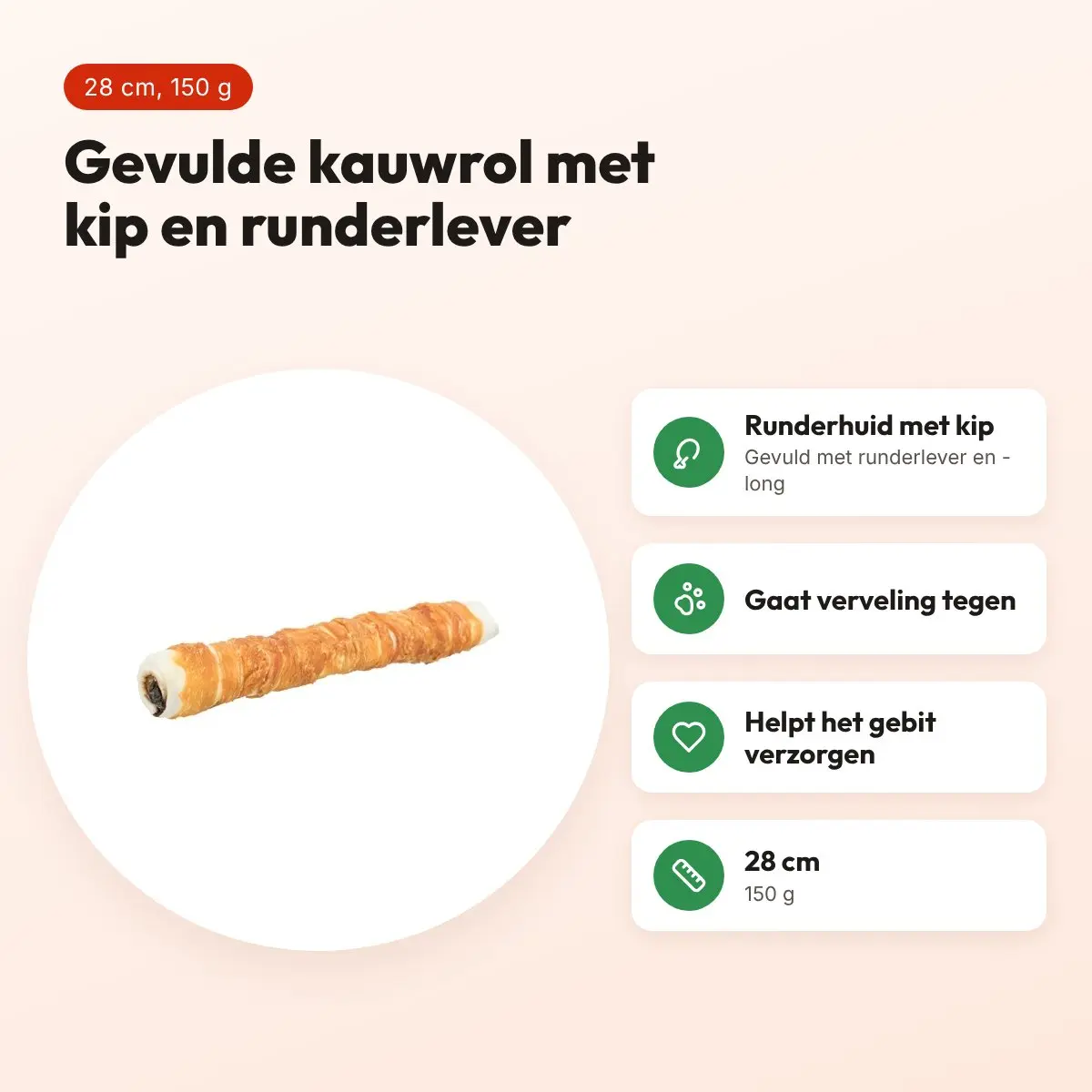 Trixie Denta Fun kauwrol gevuld met kip 28 cm – runderhuid, 150 g – voordelen