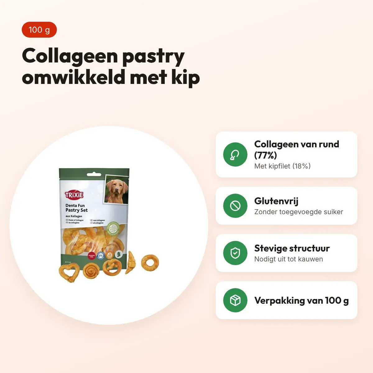 Trixie Denta Fun kauwsnack Pastry met collageen 100 g – kip – voordelen