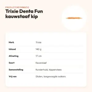 Trixie Denta Fun kauwstaaf kip 17 cm – runderhuid, 140 g – productinformatie