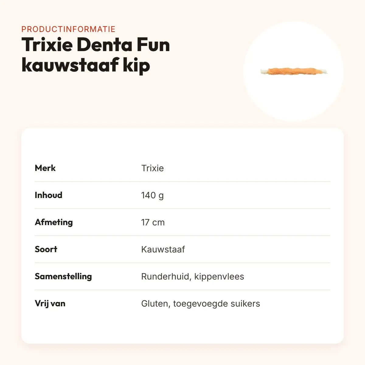 Trixie Denta Fun kauwstaaf kip 17 cm – runderhuid, 140 g – productinformatie