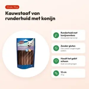 Trixie Denta Fun kauwstaaf konijn 12 cm – runderhuid, 70 g – voordelen
