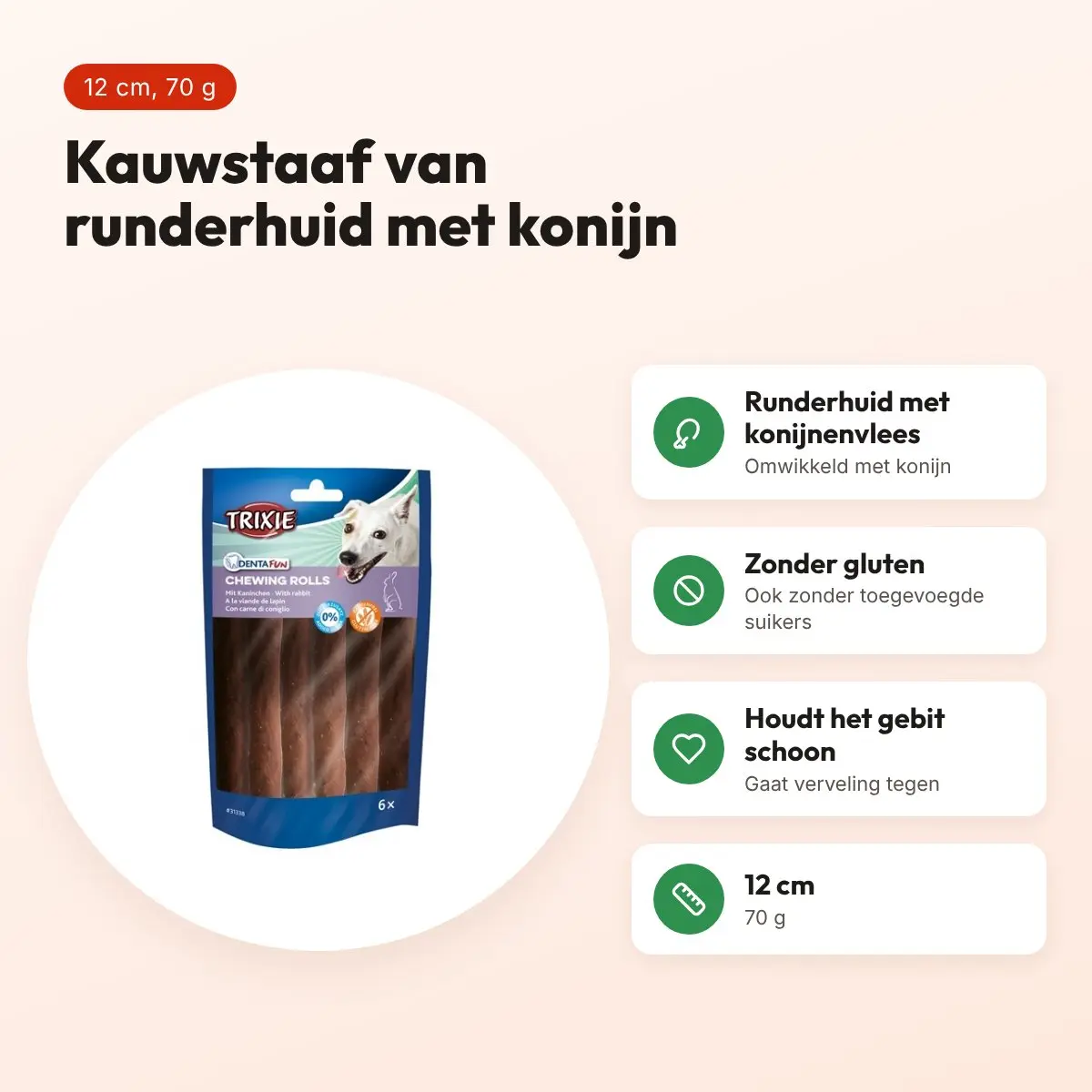 Trixie Denta Fun kauwstaaf konijn 12 cm – runderhuid, 70 g – voordelen