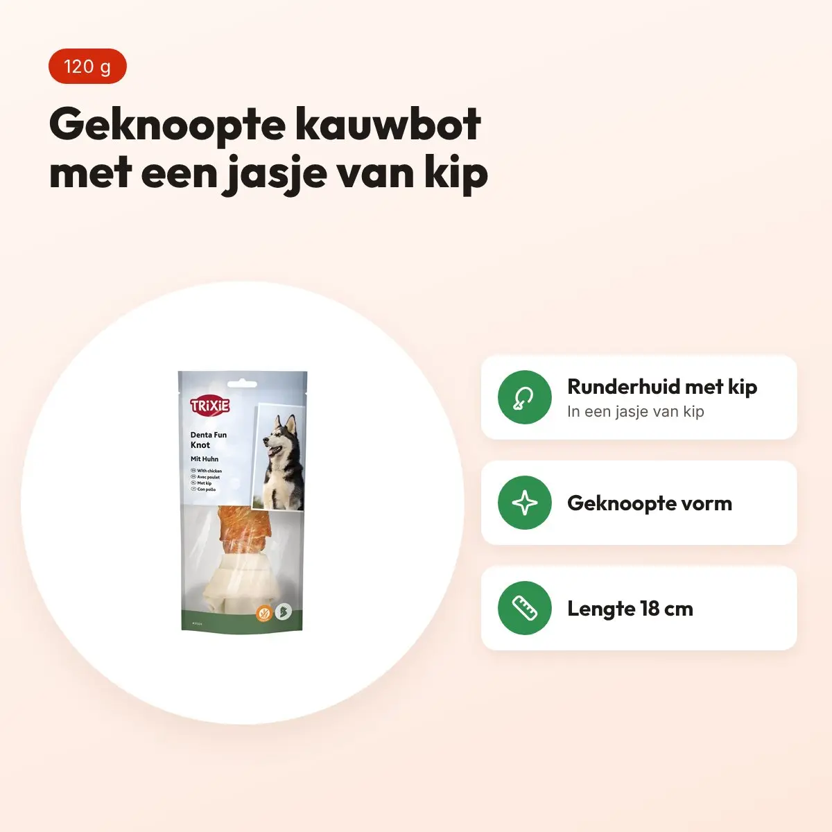 Trixie Denta Fun Knotted Chicken Chewing Bone 18 cm 120 g – voordelen