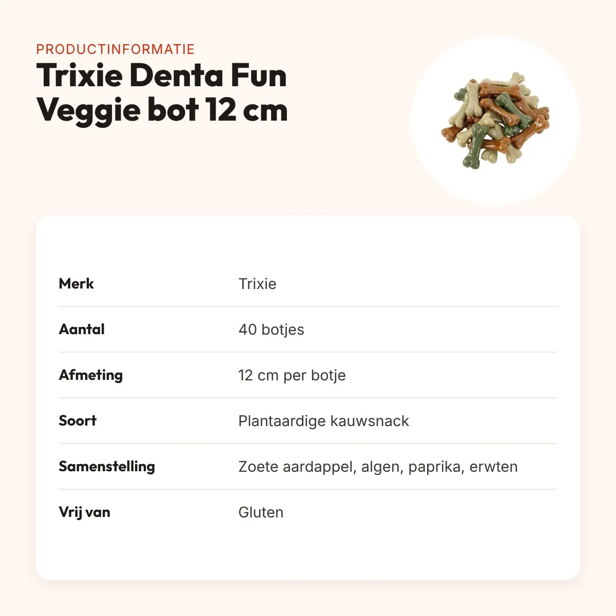 Trixie Denta Fun Veggie bot 12 cm – plantaardige kauwsnack, 40 stuks – productinformatie