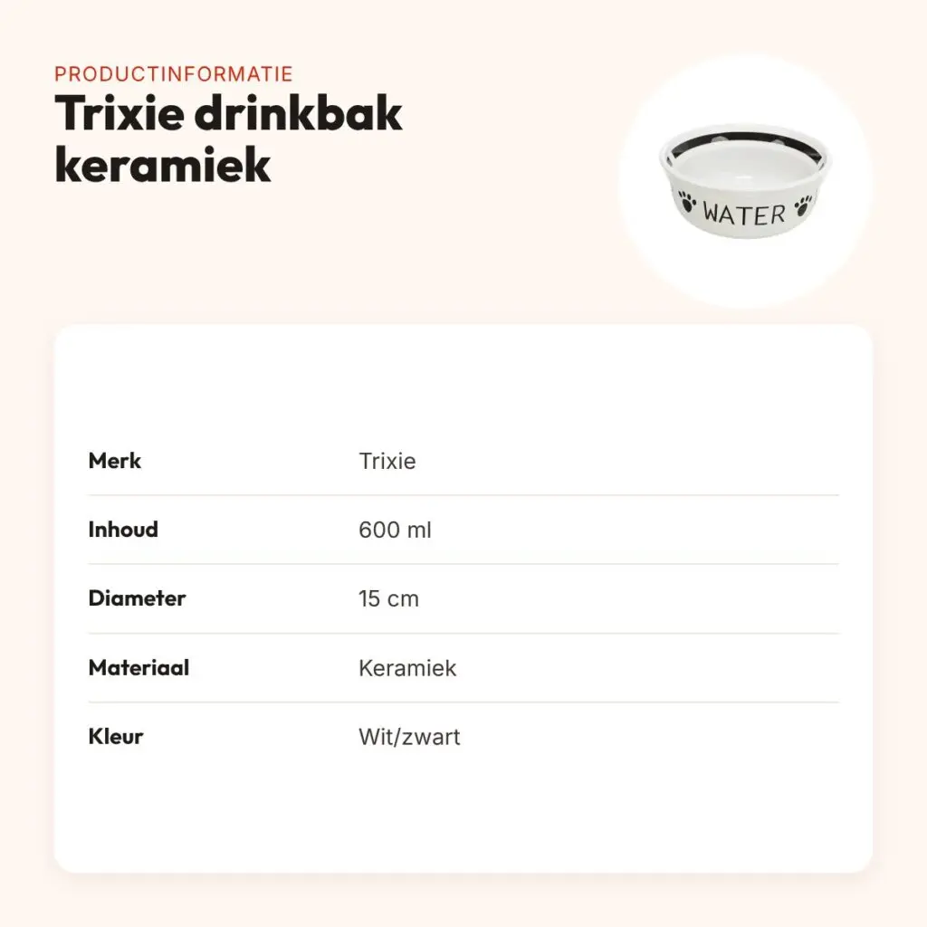 Trixie drinkbak keramiek wit/zwart 600 ml 15 cm – voor honden – productinformatie
