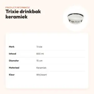 Trixie drinkbak keramiek wit/zwart 600 ml 15 cm – voor honden – productinformatie