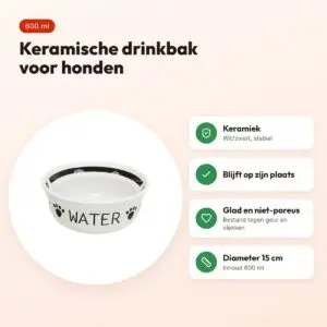 Trixie drinkbak keramiek wit/zwart 600 ml 15 cm – voor honden – voordelen