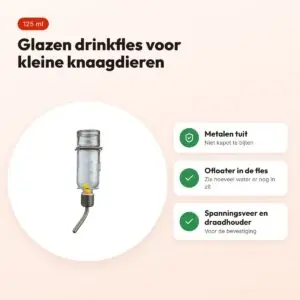 Trixie drinkfles glas 125 ml – hamsters en gerbils, lekvrij – voordelen