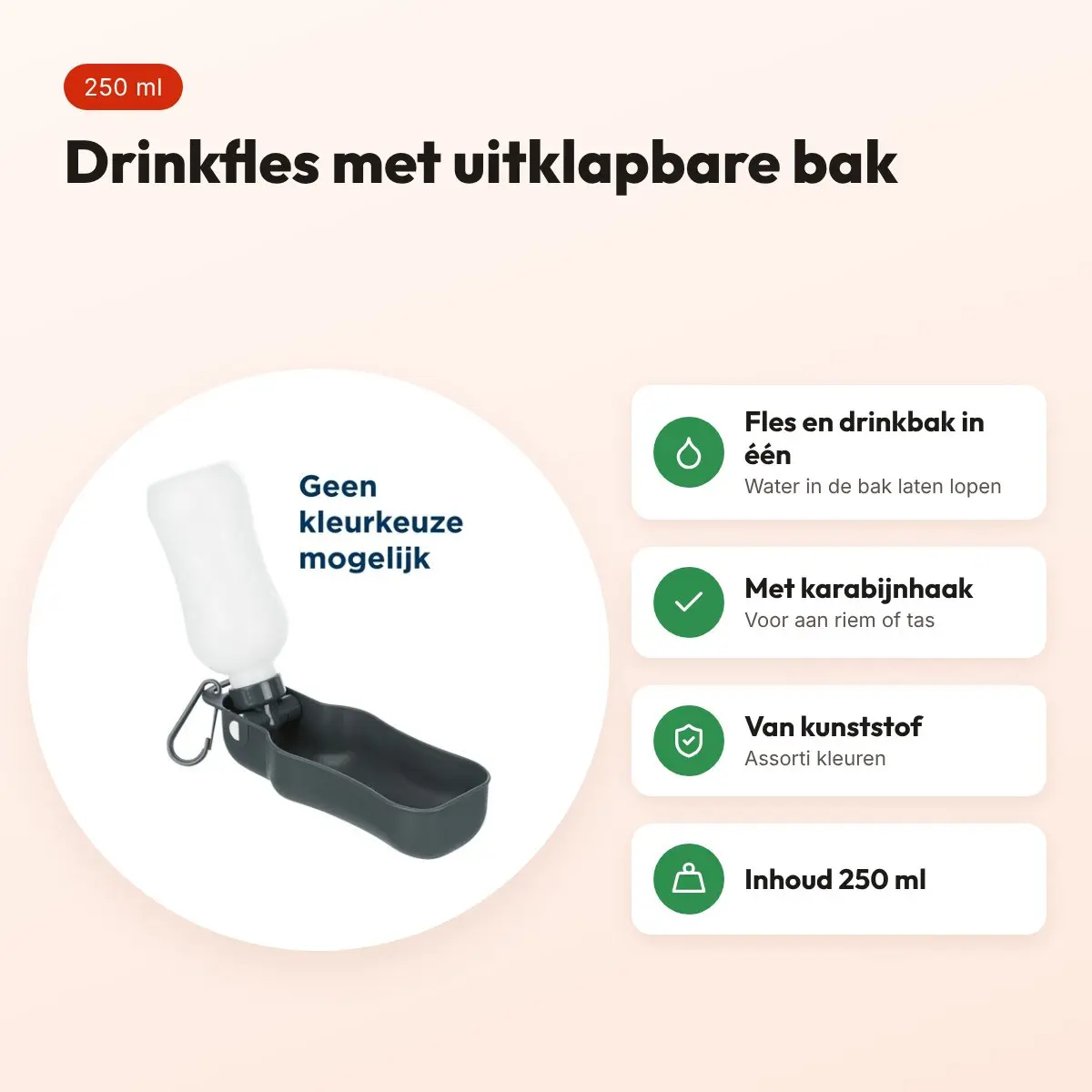 Trixie drinkfles kunststof 250 ml – met uitklapbare bak en karabijnhaak – voordelen