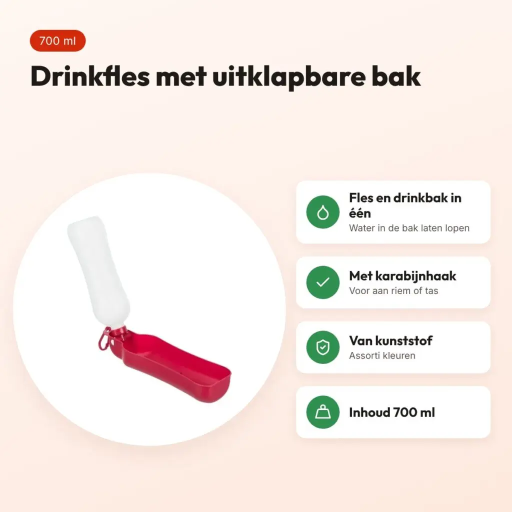 Trixie drinkfles kunststof 700 ml – met uitklapbare bak en karabijnhaak – voordelen