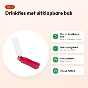 Trixie drinkfles kunststof 700 ml – met uitklapbare bak en karabijnhaak – voordelen