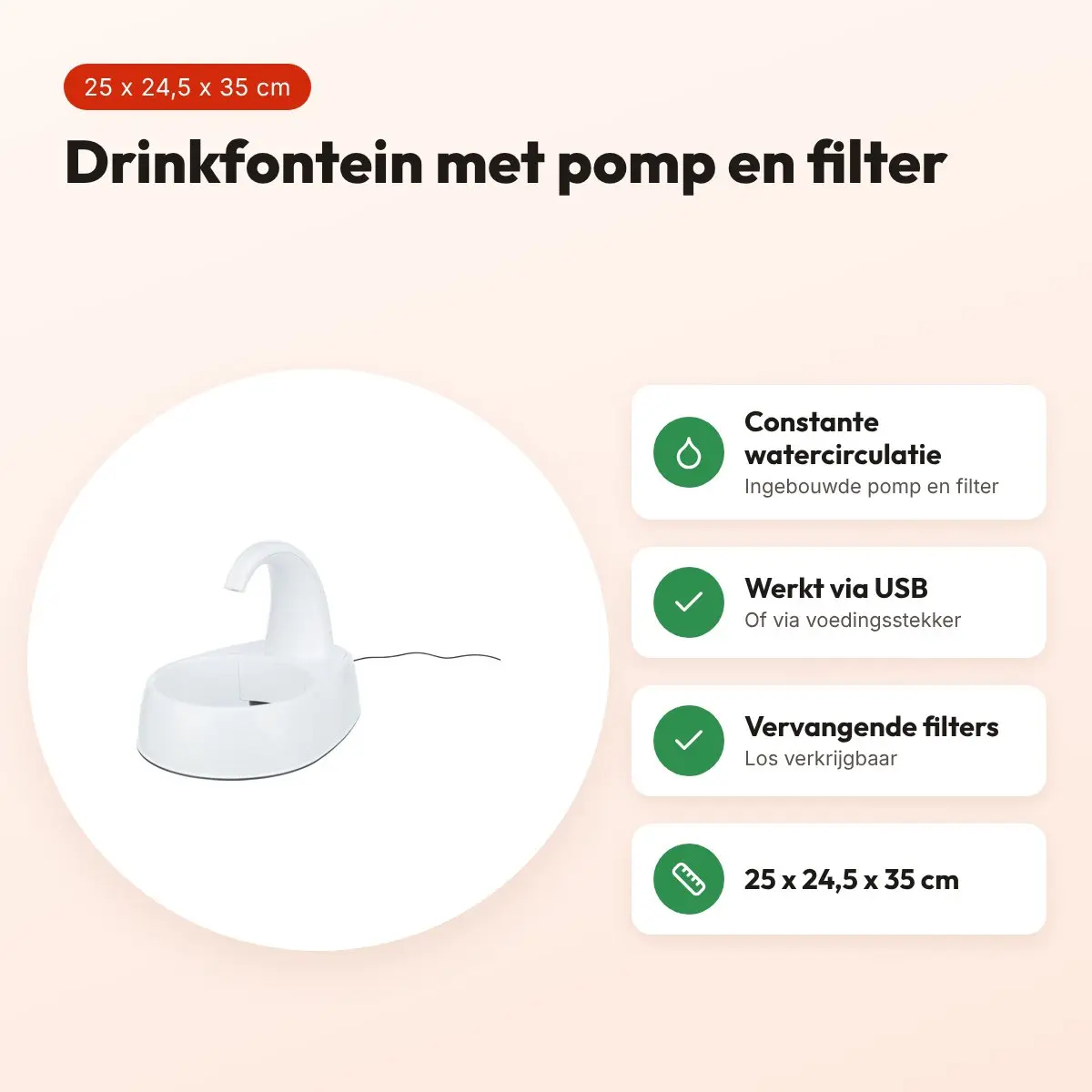Trixie drinkfontein Curved Stream wit 2,6 liter – kunststof, met USB – voordelen