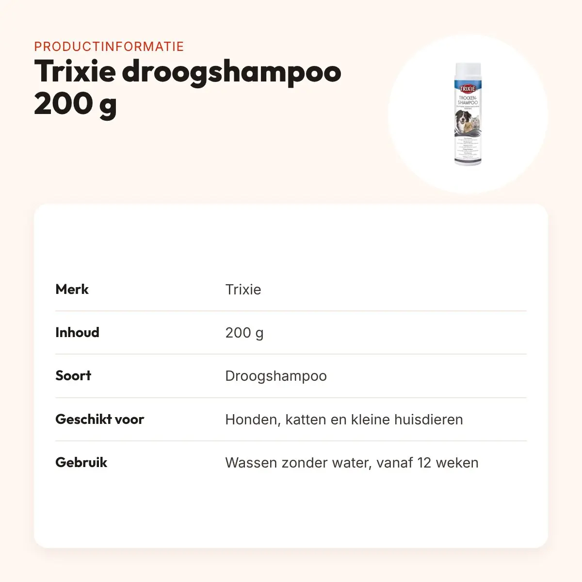 Trixie droogshampoo 200 g – voor honden, katten en kleine huisdieren – productinformatie