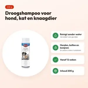 Trixie droogshampoo 200 g – voor honden, katten en kleine huisdieren – voordelen