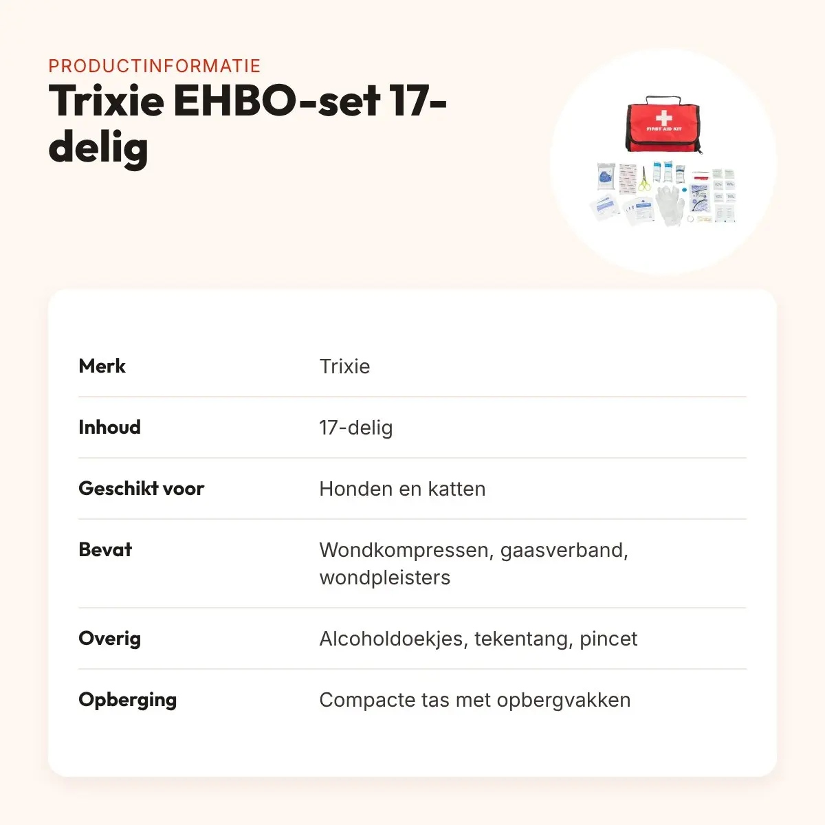 Trixie EHBO-set voor hond en kat 17-delig – met opbergtas – productinformatie
