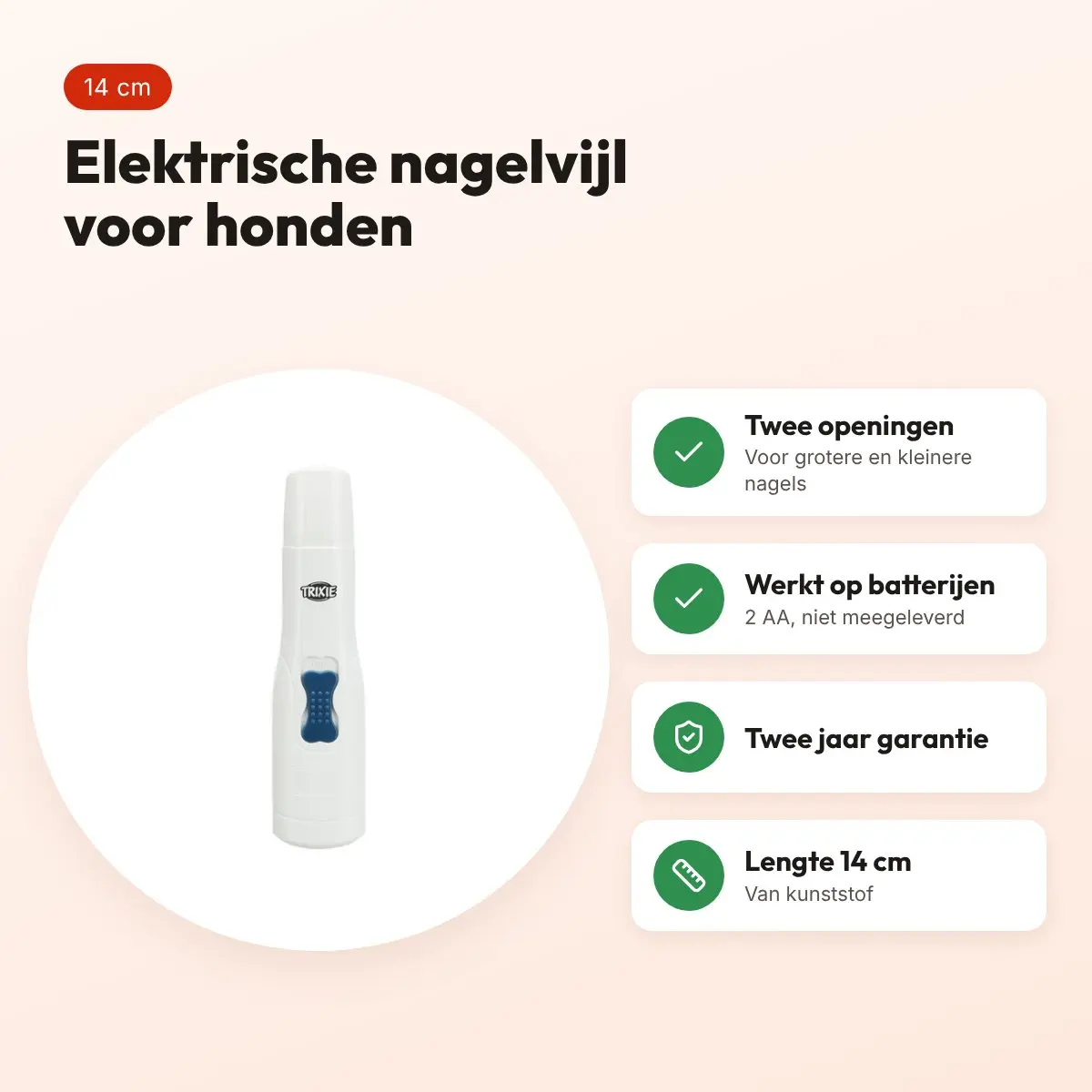 Trixie elektrische nagelvijl voor honden wit 14 cm – op batterijen – voordelen