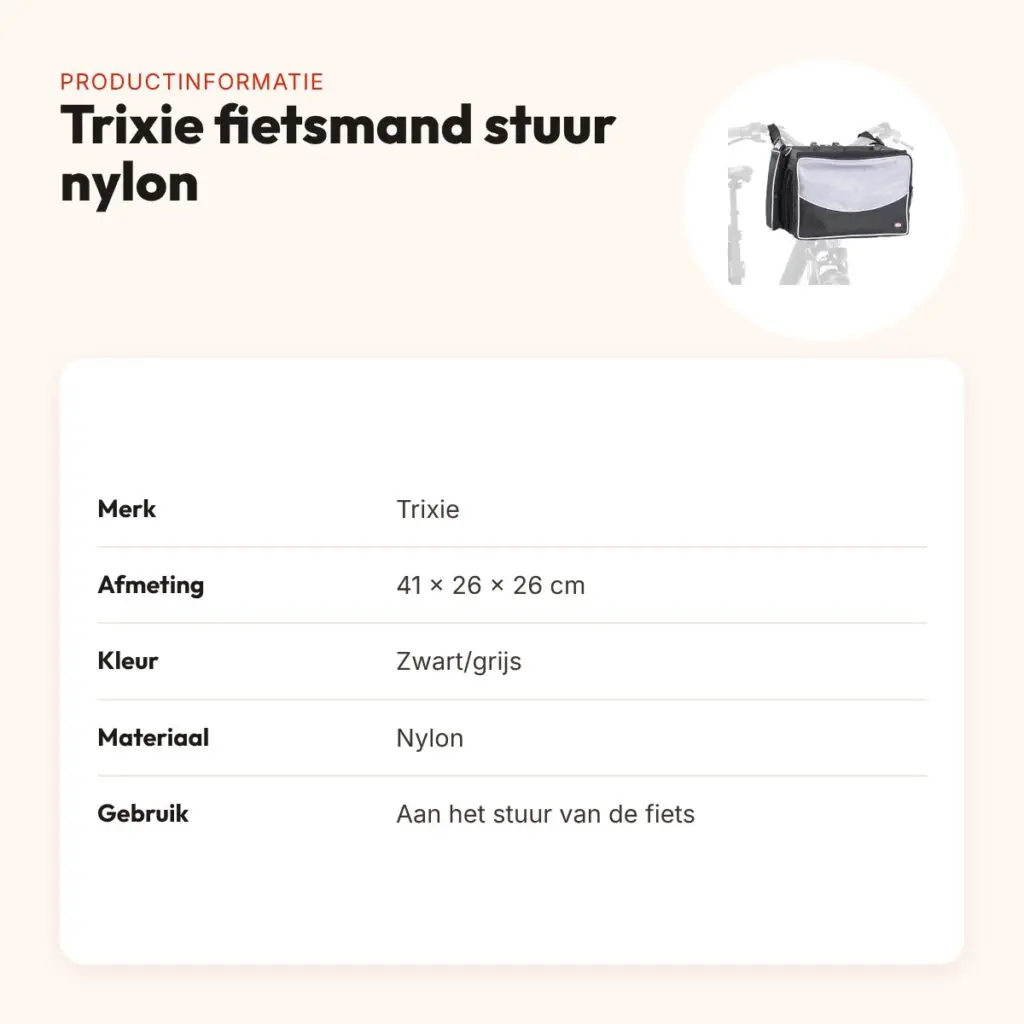 Trixie fietsmand voor aan het stuur nylon zwart/grijs 41 x 26 x 26 cm – productinformatie