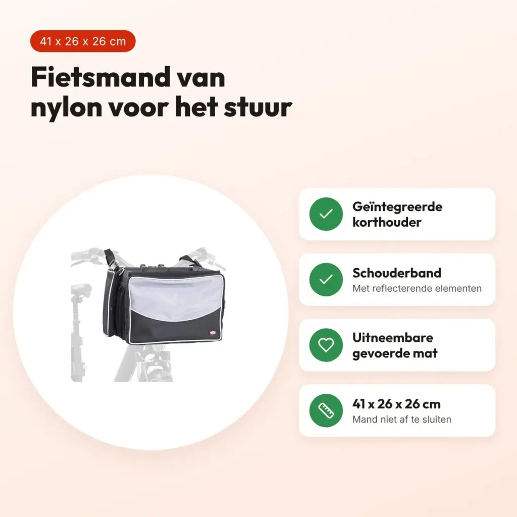 Trixie fietsmand voor aan het stuur nylon zwart/grijs 41 x 26 x 26 cm – voordelen