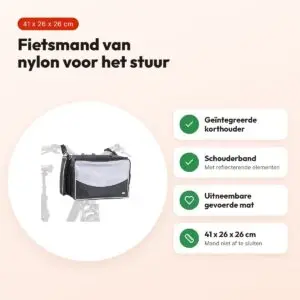 Trixie fietsmand voor aan het stuur nylon zwart/grijs 41 x 26 x 26 cm – voordelen