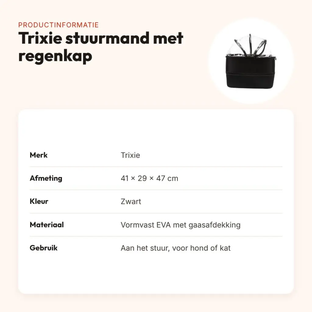 Trixie fietsmand voor op het stuur zwart 41 x 29 x 47 cm – met regenkap – productinformatie