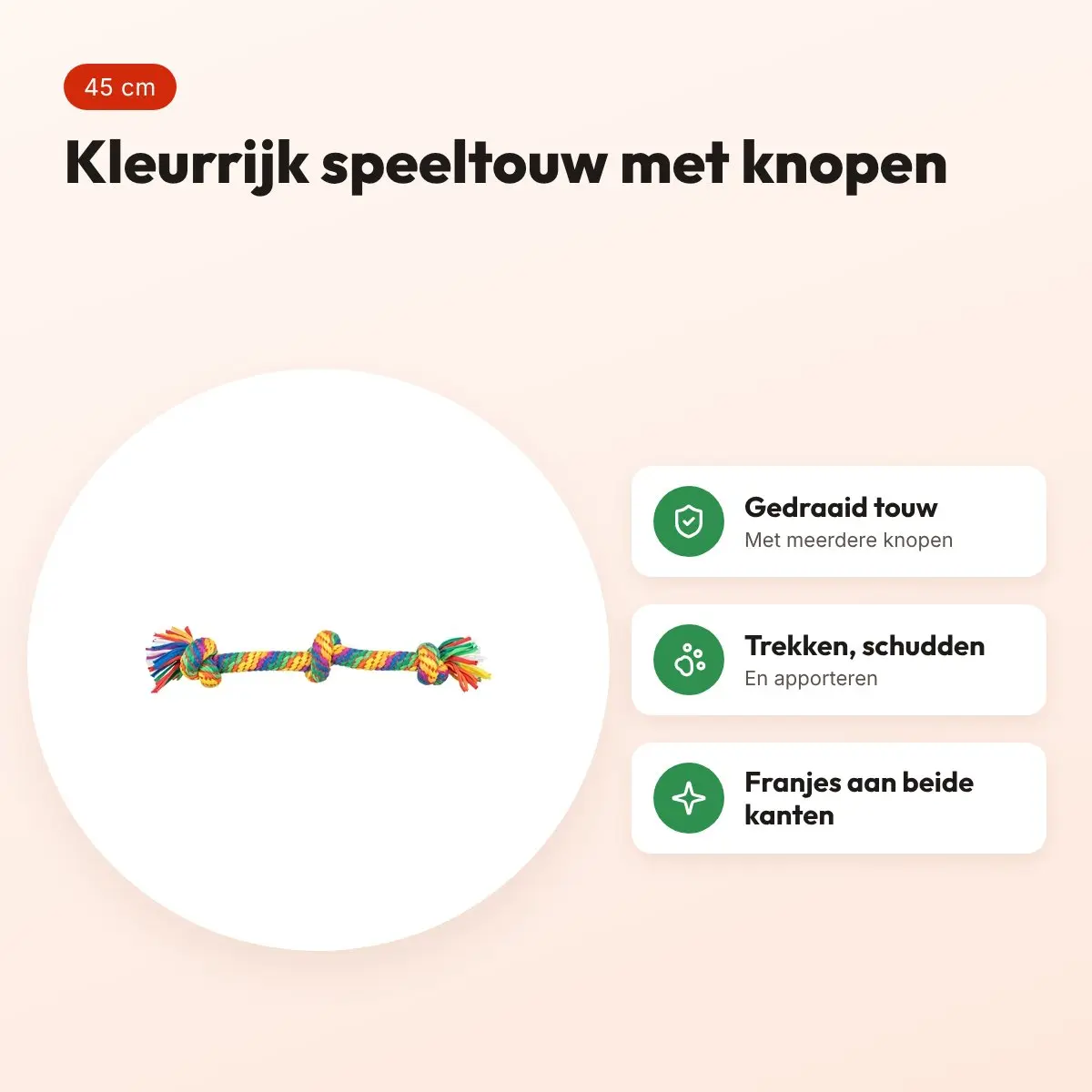 Trixie flostouw regenboog 45 cm – speeltouw met knopen – voordelen