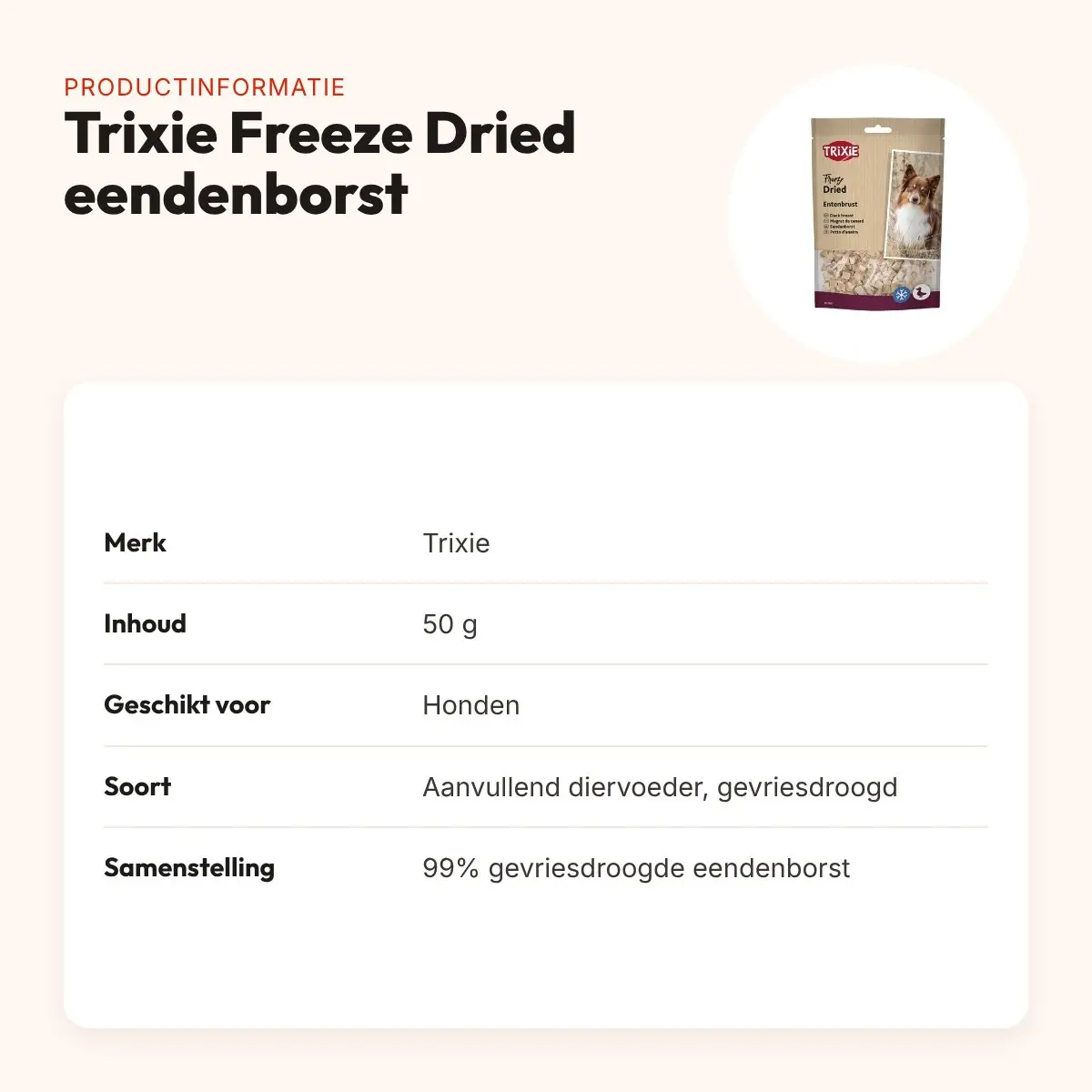 Trixie Freeze Dried eendenborst 50 g – eiwitrijke hondensnack – productinformatie