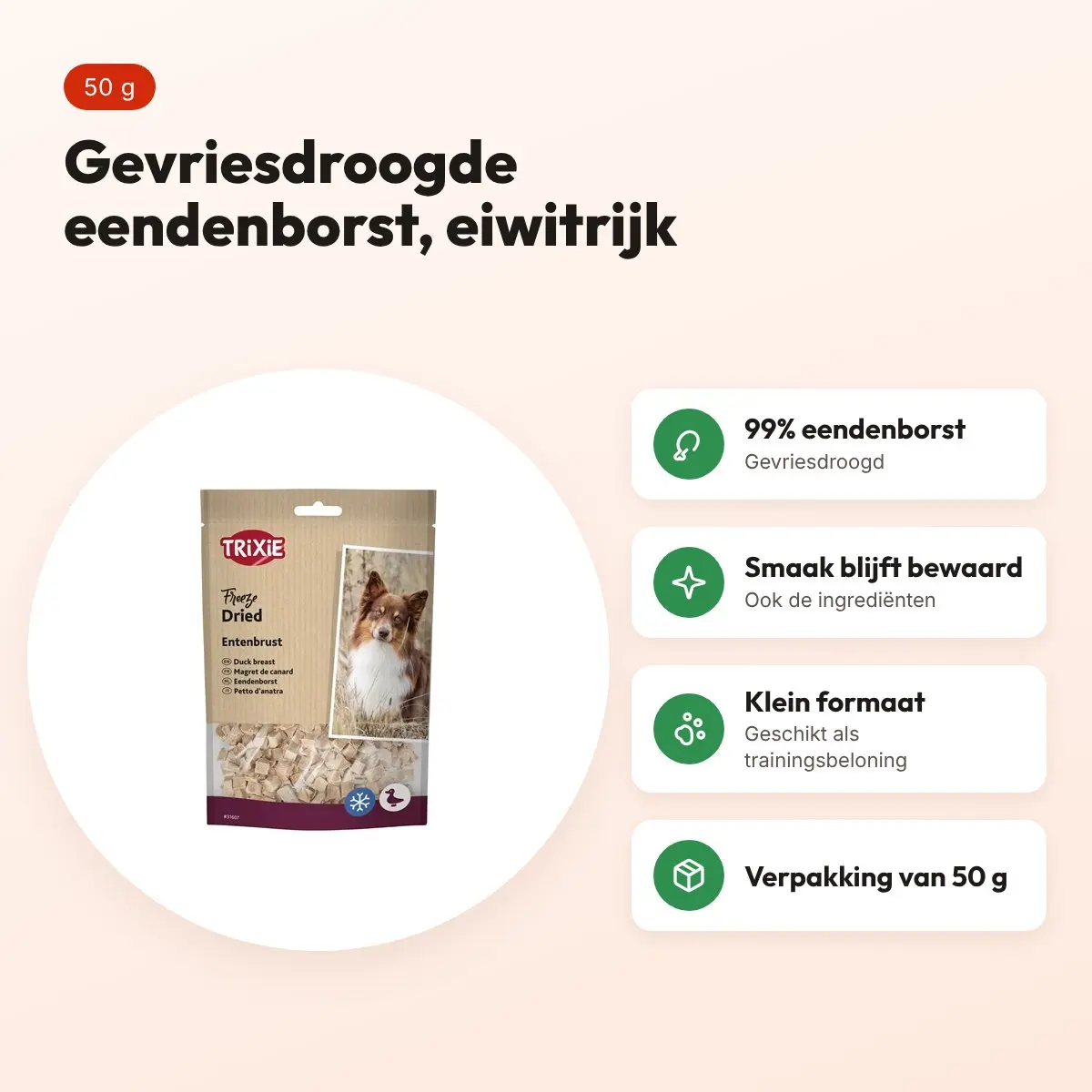 Trixie Freeze Dried eendenborst 50 g – eiwitrijke hondensnack – voordelen