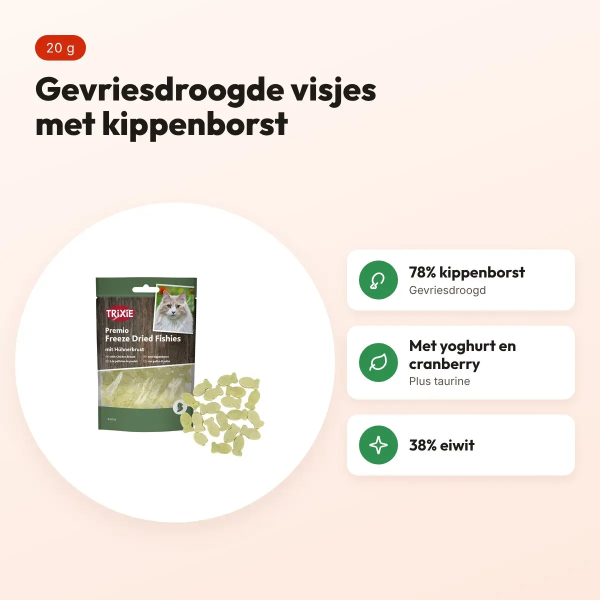 Trixie Freeze Dried Fishies kattensnack met kippenborst 20 g – voordelen