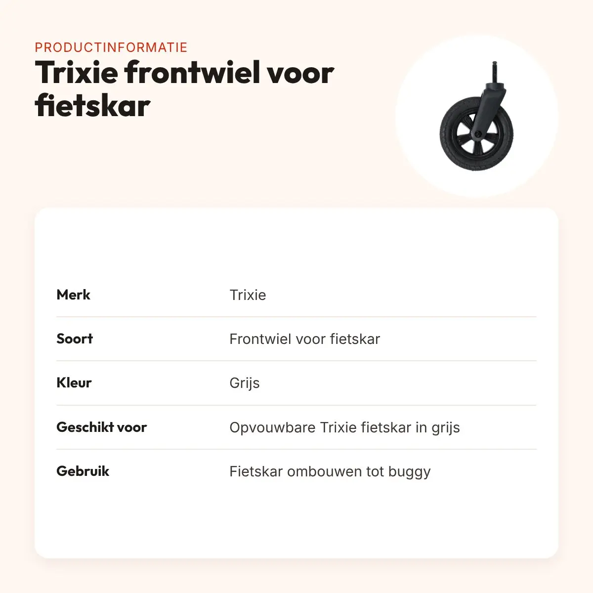 Trixie frontwiel voor opvouwbare fietskar grijs – 360 graden zwenkbaar – productinformatie