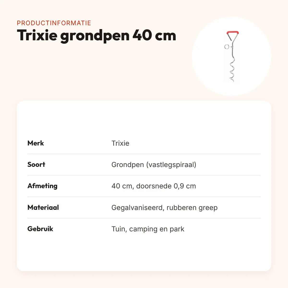 Trixie grondpen 40 cm – gegalvaniseerde vastlegspiraal, doorsnede 0,9 cm – productinformatie