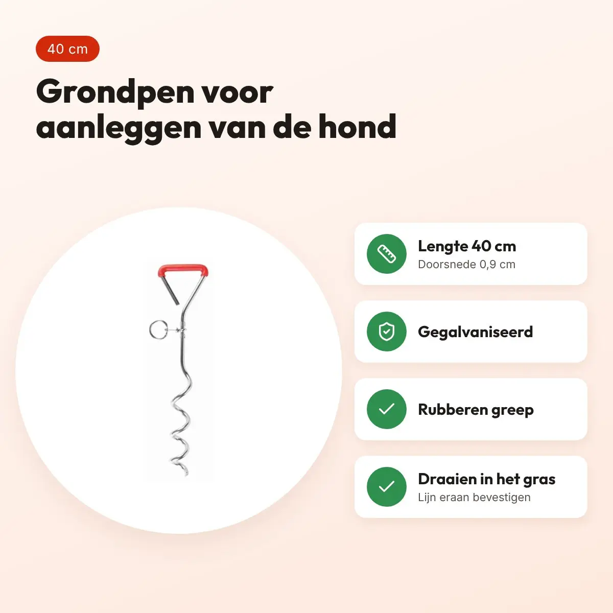 Trixie grondpen 40 cm – gegalvaniseerde vastlegspiraal, doorsnede 0,9 cm – voordelen