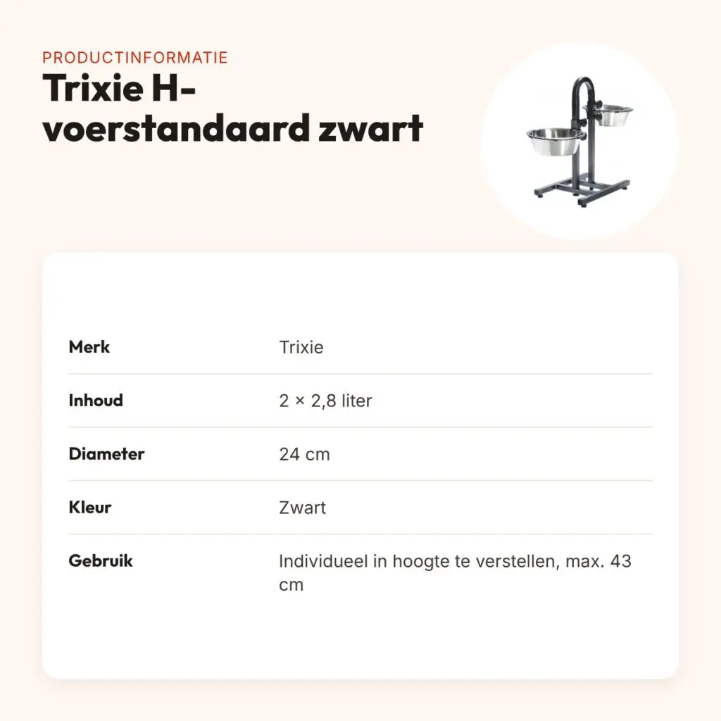 Trixie H-voerstandaard zwart 2 x 2,8 liter 24 cm – individueel verstelbaar – productinformatie