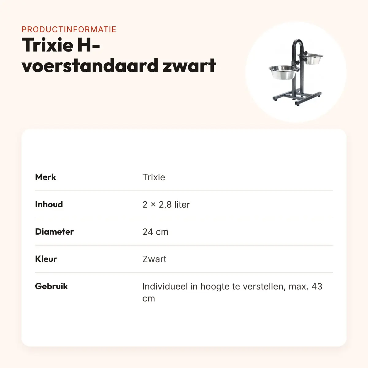 Trixie H-voerstandaard zwart 2 x 2,8 liter 24 cm – individueel verstelbaar – productinformatie