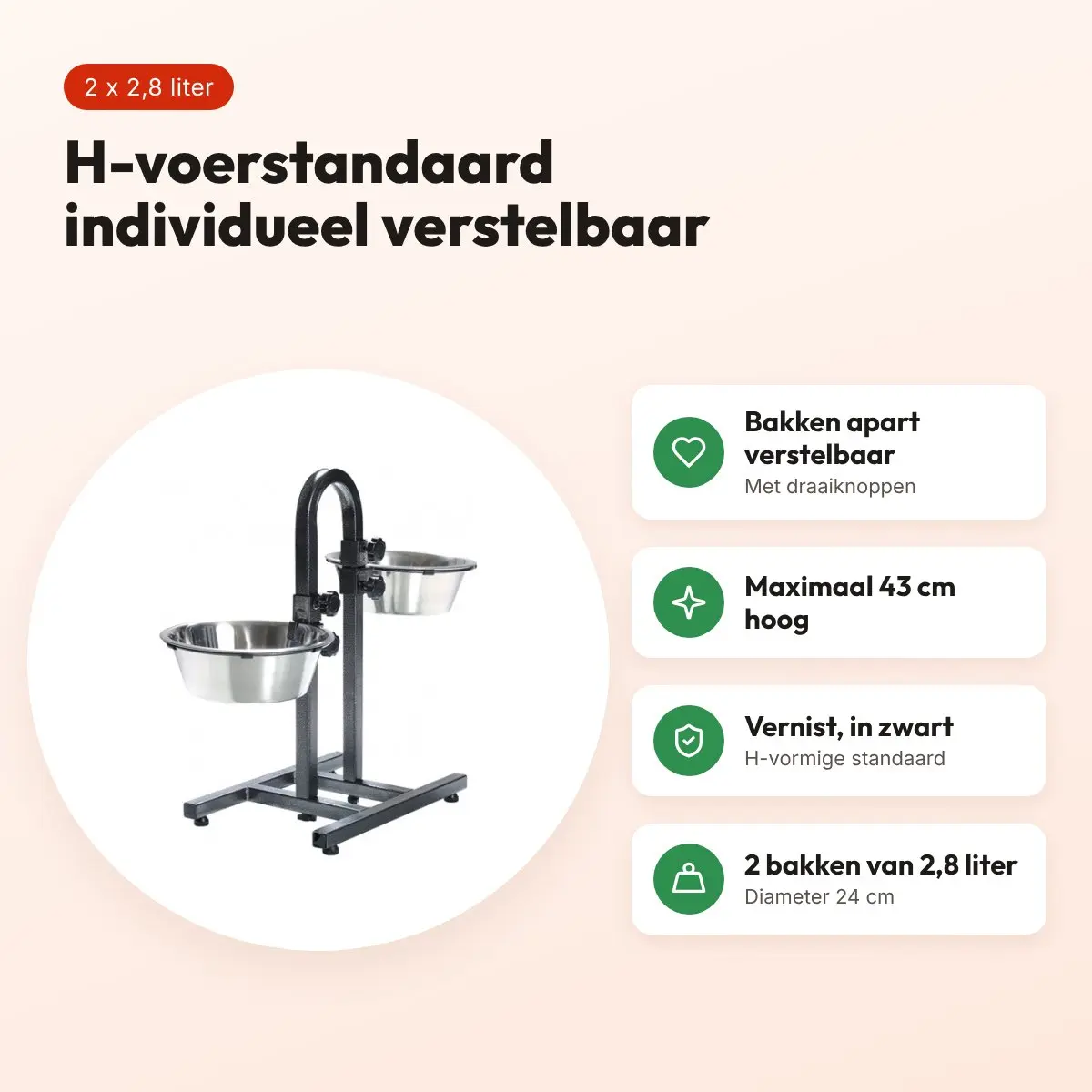 Trixie H-voerstandaard zwart 2 x 2,8 liter 24 cm – individueel verstelbaar – voordelen