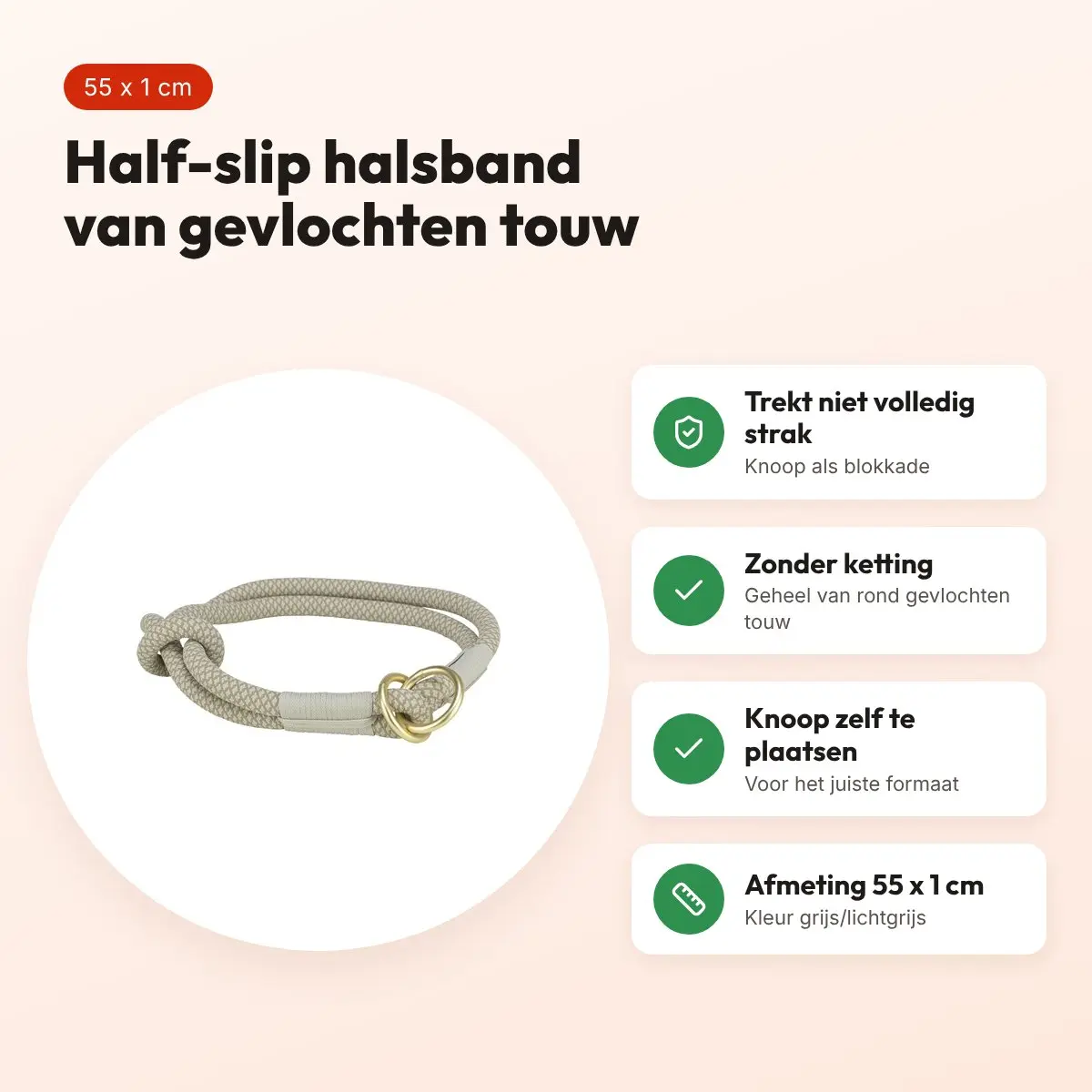 Trixie halsband hond Soft half-slip grijs/lichtgrijs 55 x 1 cm – voordelen