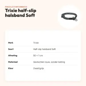 Trixie halsband hond Soft half-slip zwart/grijs 50 x 1 cm – productinformatie