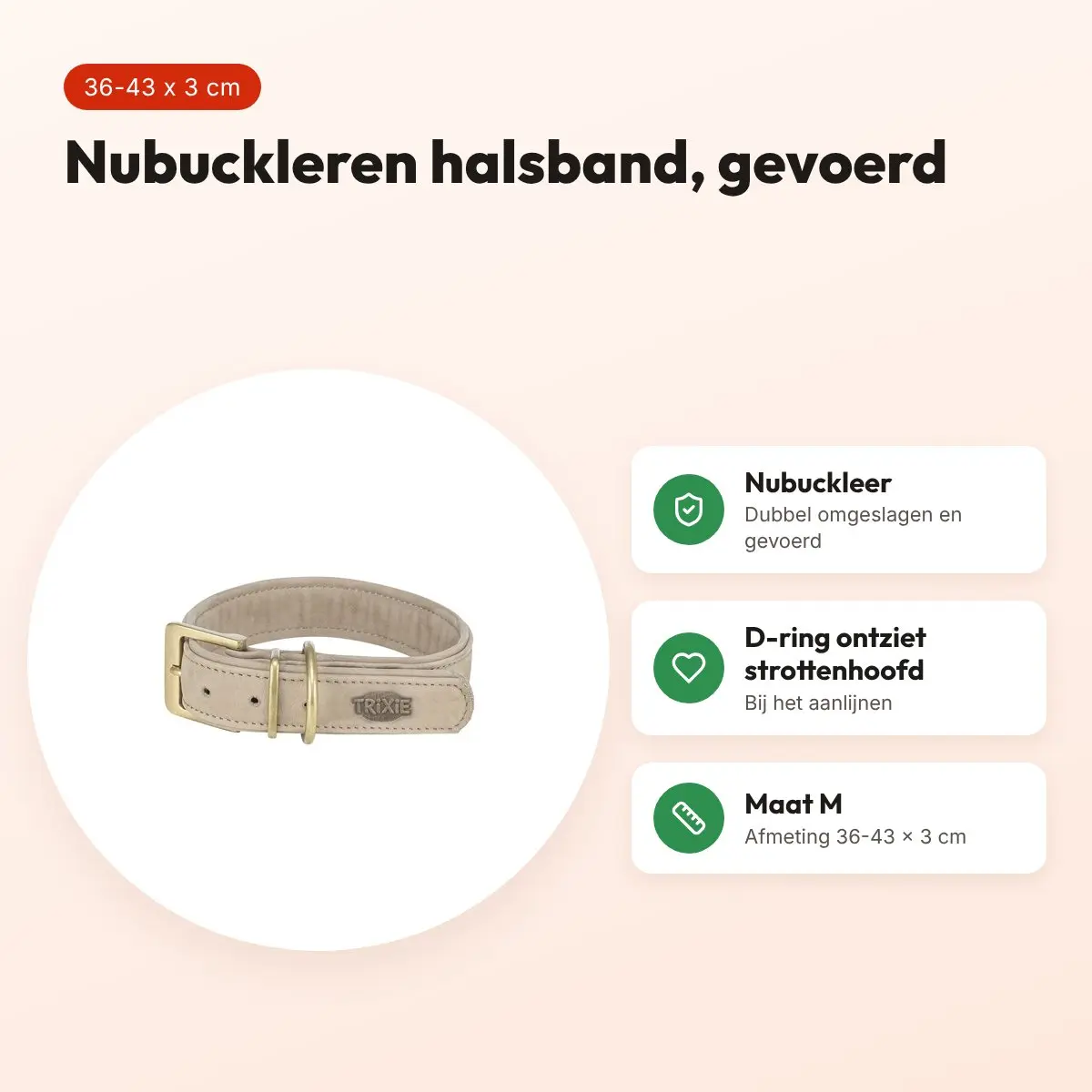 Trixie halsband Pure Leer nubuckleer lichtgrijs M 36-43 x 3 cm – voordelen