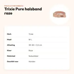 Trixie halsband Pure Leer nubuckleer roze M-L 39-46 x 3,5 cm – productinformatie