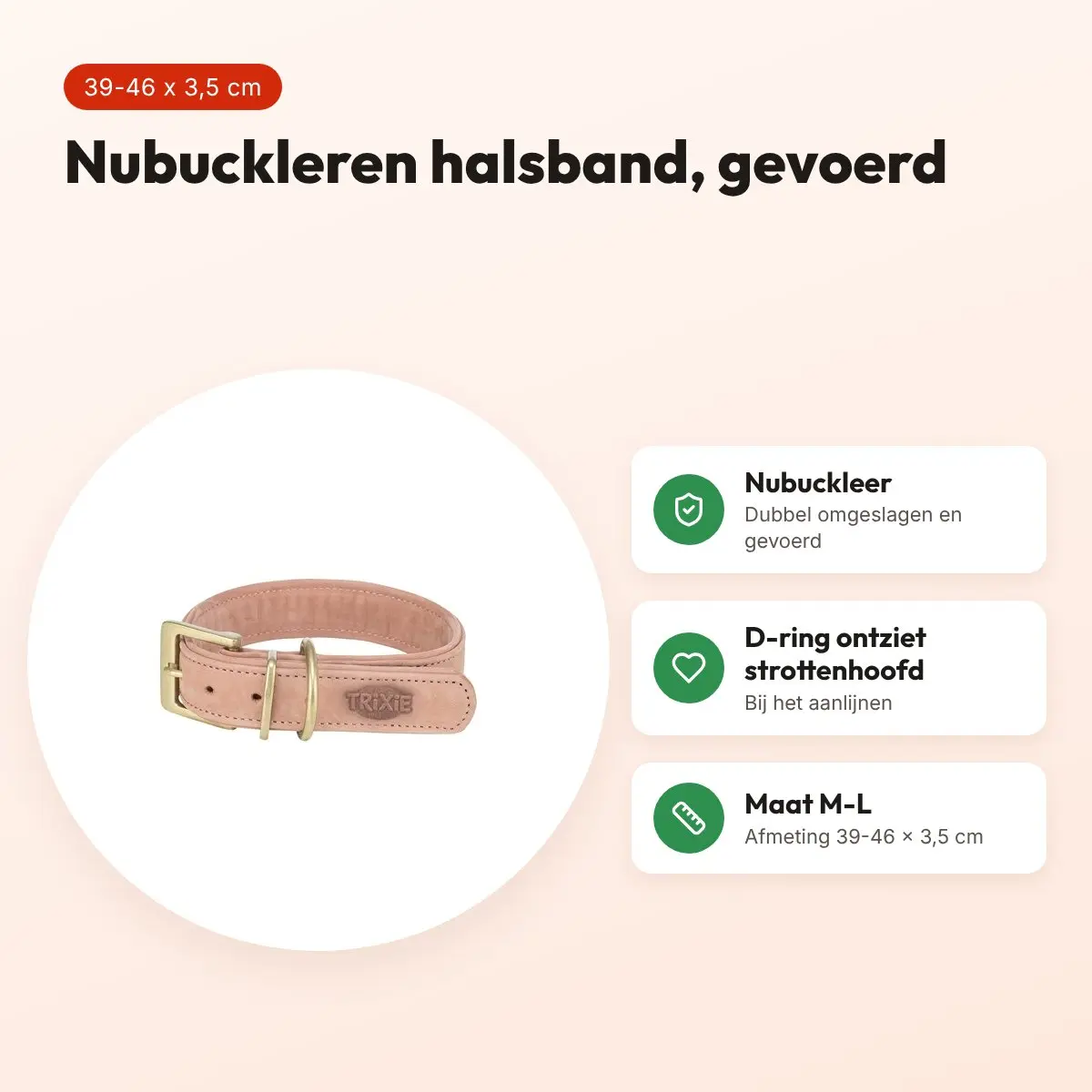 Trixie halsband Pure Leer nubuckleer roze M-L 39-46 x 3,5 cm – voordelen