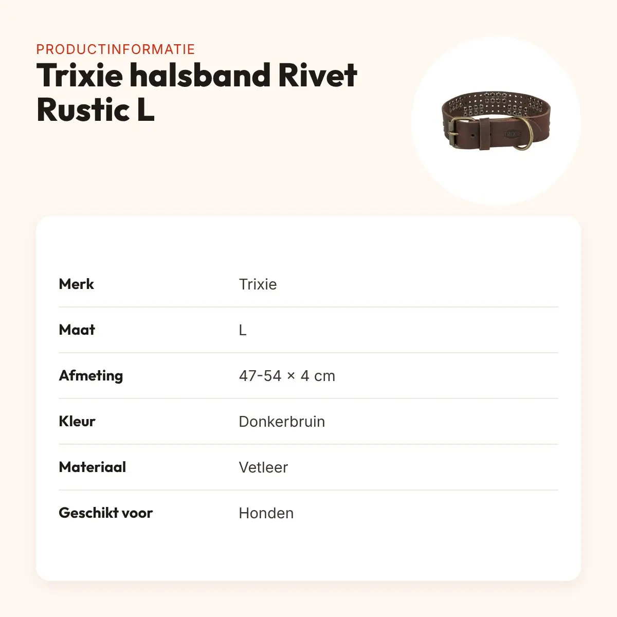 Trixie halsband Rivet Rustic vetleer donkerbruin L 47-54 cm – productinformatie