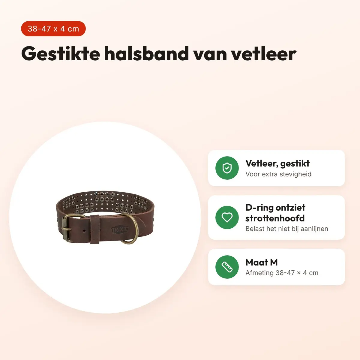Trixie halsband Rivet Rustic vetleer donkerbruin M 38-47 cm – voordelen