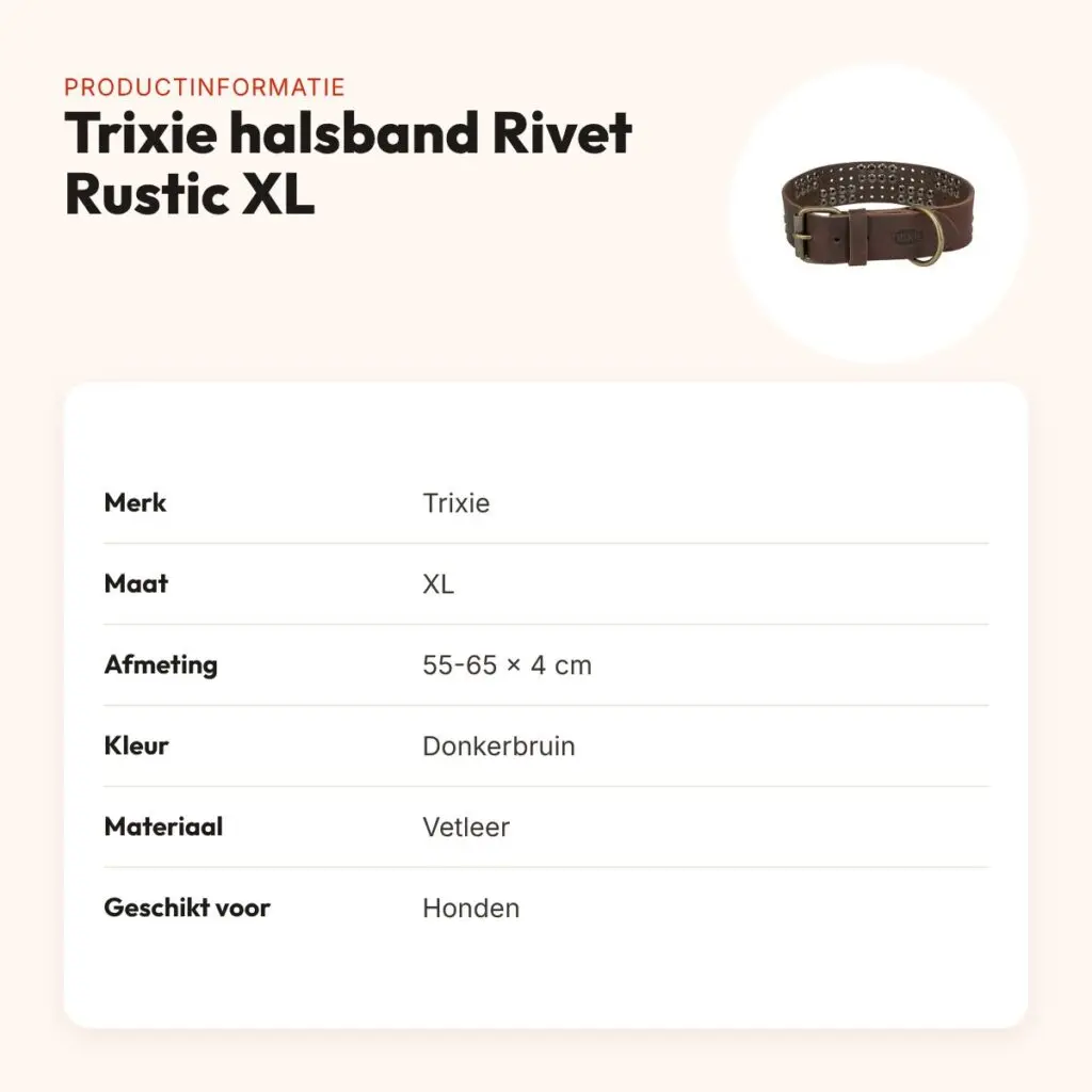 Trixie halsband Rivet Rustic vetleer donkerbruin XL 55-65 cm – productinformatie