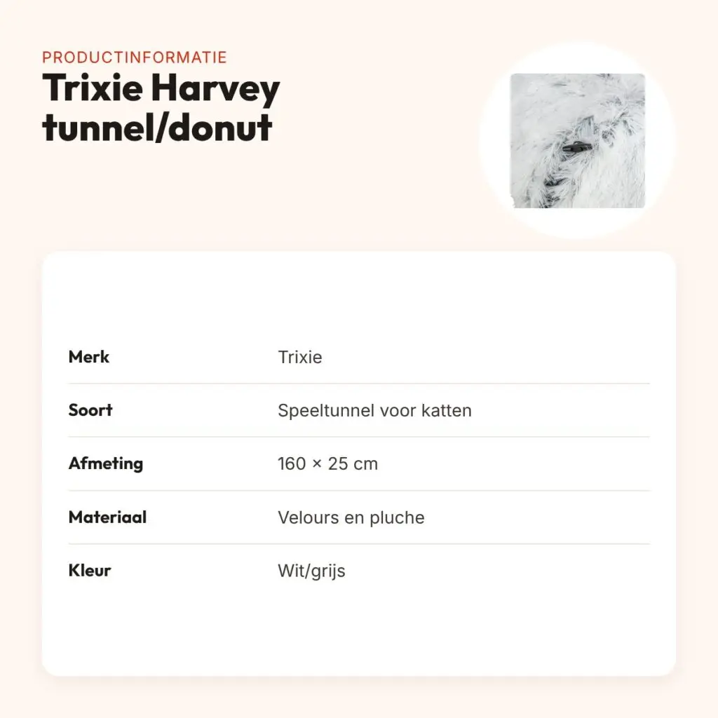 Trixie Harvey pluche speeltunnel/donut wit/grijs 160 x 25 cm – productinformatie